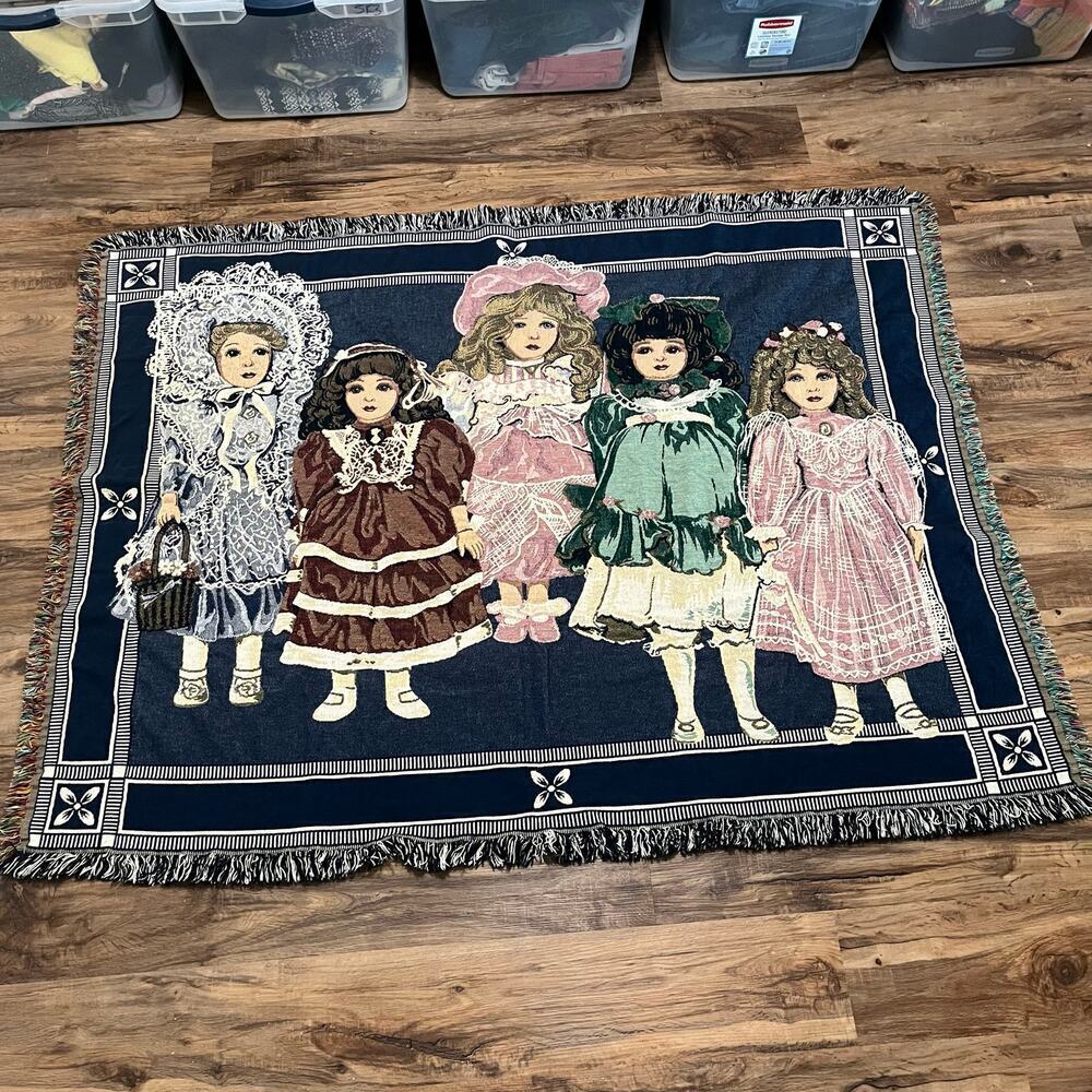 Chatham Vintage Collectors Porcelain Dolls Woven Throw Blanket